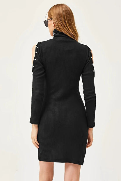 Long Sleeve Beaded Knit Work Dress