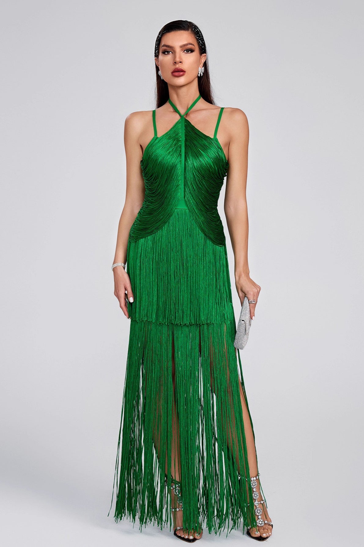 Sexy Halter Sling Maxi Fringe Hem Cocktail Dress