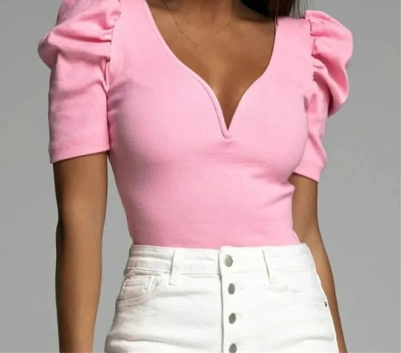 Slim Fit Bubble Short Sleeve Blouse
