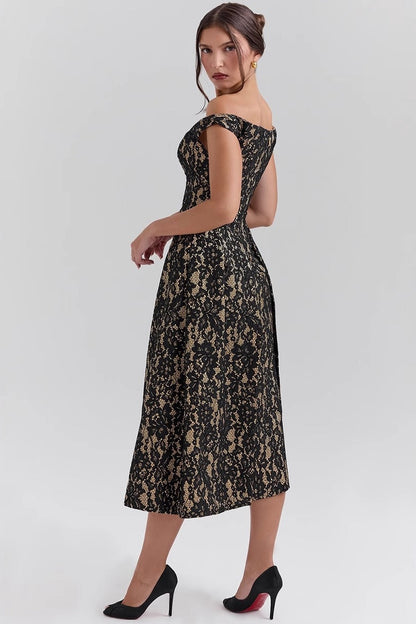 Chic Off Shoulder Backless Slim Waist Printed Cocktail Dress
