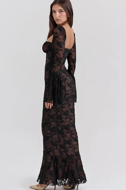 Sexy Square Collar Long Sleeve Maxi Dress