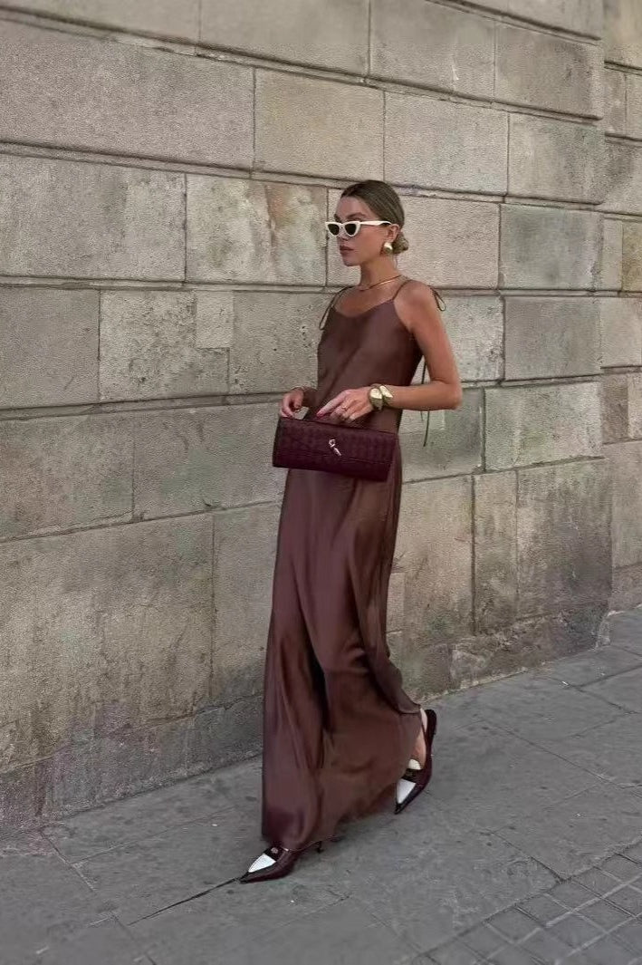 Satin Cami Backless Silk Dress