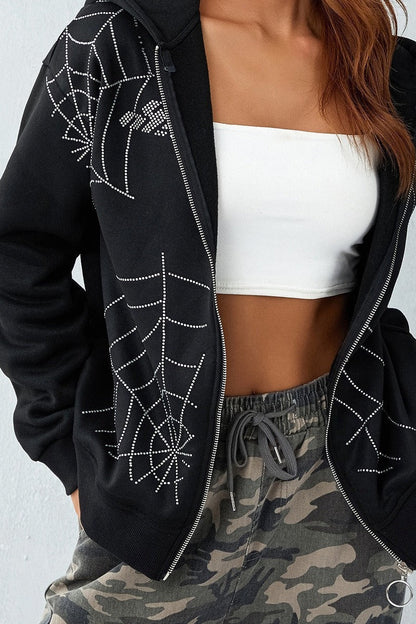 Y2K Spider Rhinestone Hoodie