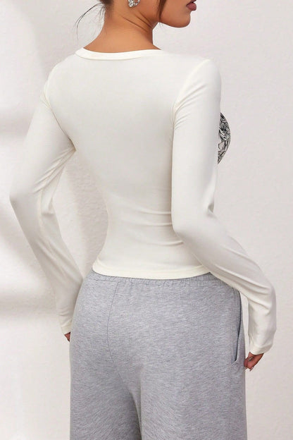 Dark Gothic Wing Print Long Sleeve T-Shirt