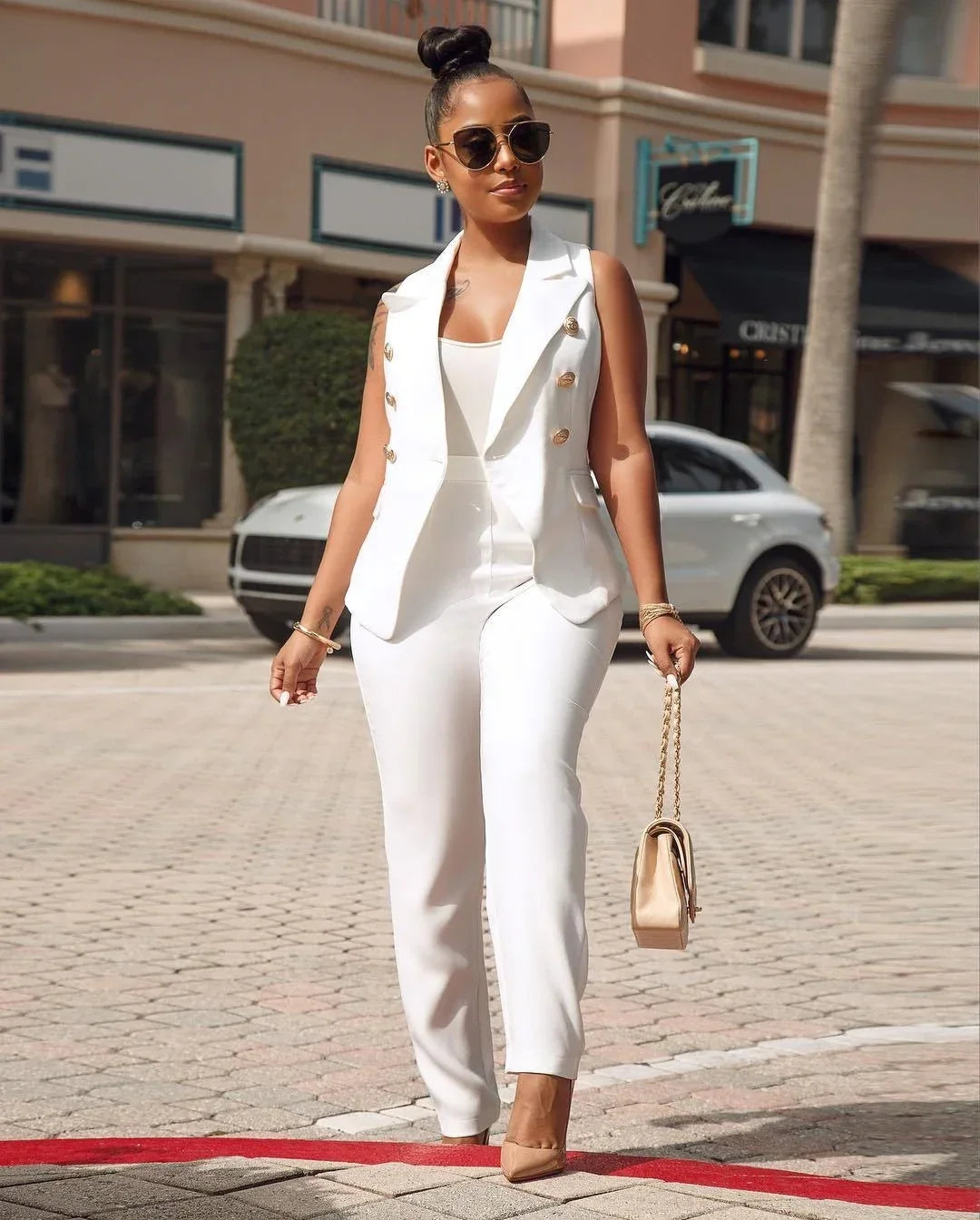 Notch Neck Long Pant Suit