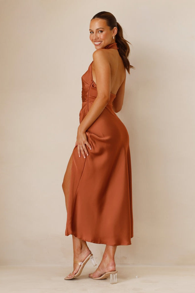 Sexy Halter Slim Solid Color Slit Sleeveless Maxi Cocktail Dress