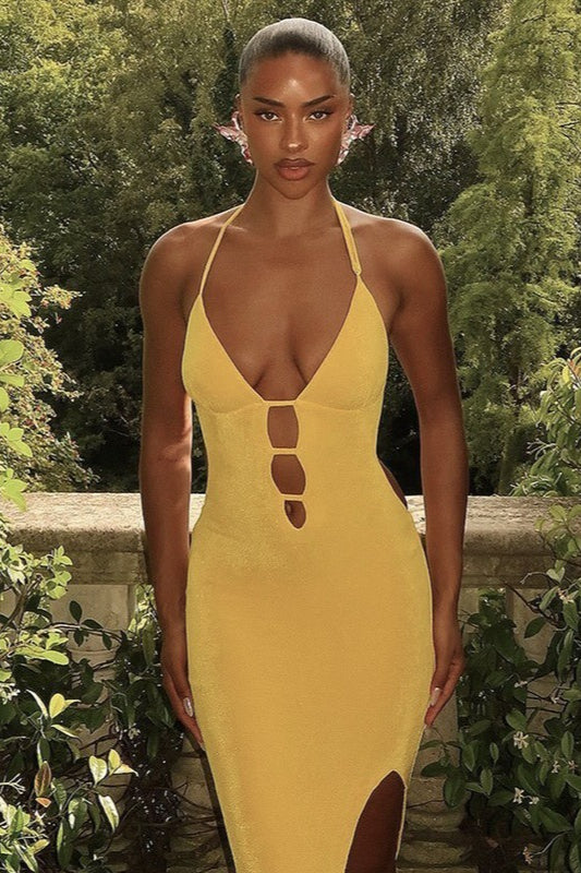 V-Neck Slit Maxi Party Dress