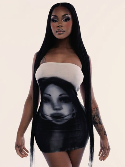 3D Print Backless Strapless Party Dress