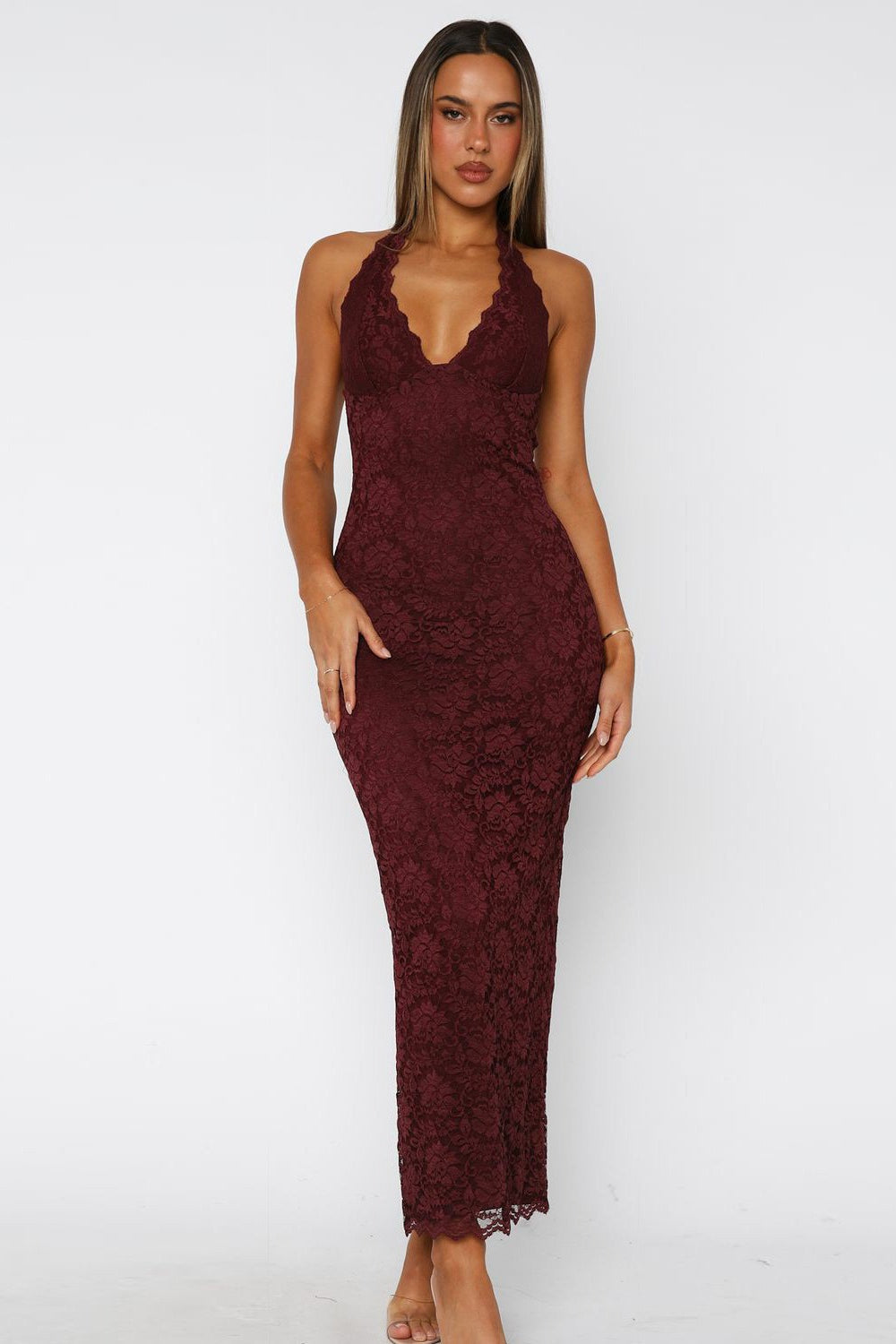 Elegant Halter Bodycon Lace Dress