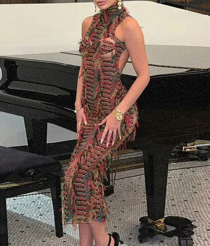 Tassel Panel Sleeveless Maxi Dress