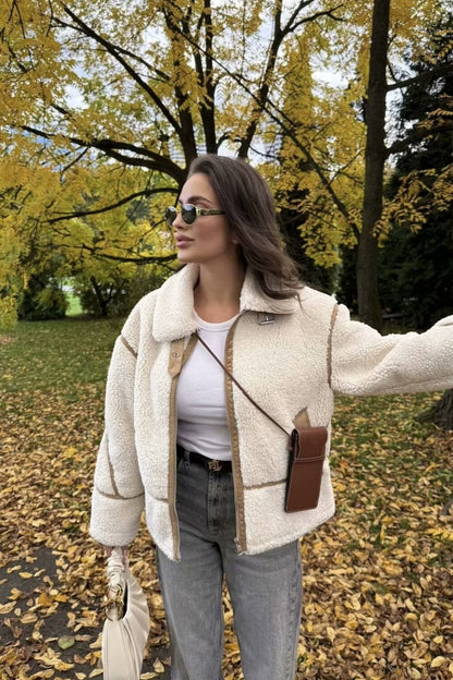 Lapel Faux Shearling Fleece Coat