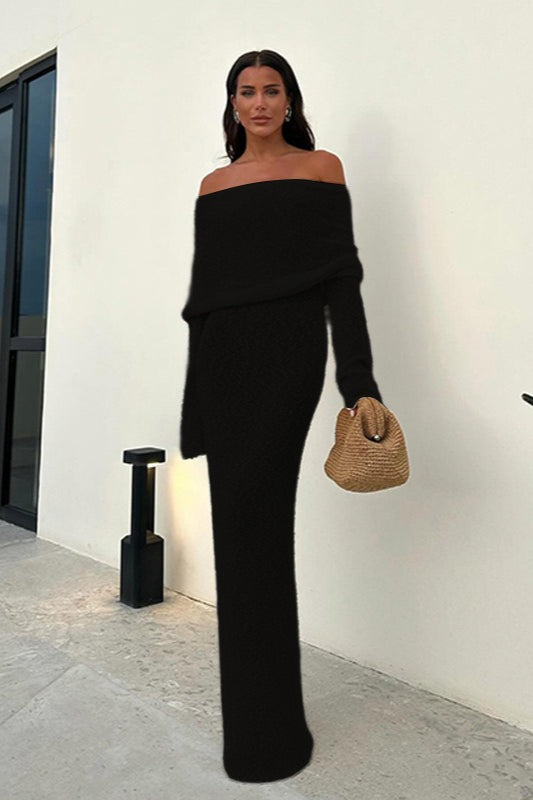 Backless Knit Off-Shoulder Maxi Sweater Dress