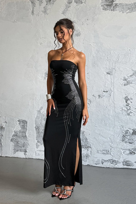 Chic Angel Wing Slim Rhinestone Strapless Formal Dress