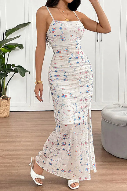 Spaghetti Strap Backless Floral Dress