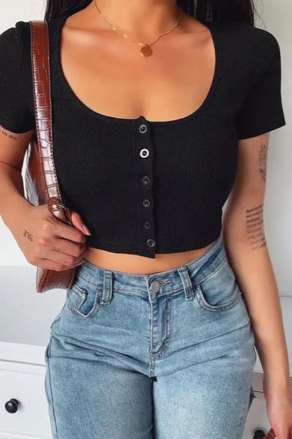 Button Front Slim Crop Top