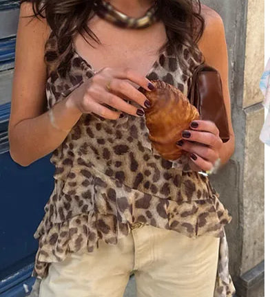 Printed Tulle Irregular Sling Cami Top