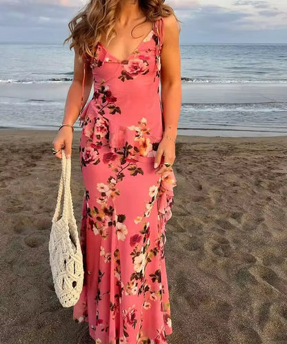 Summer Flowers Asymmetry Midi Dress