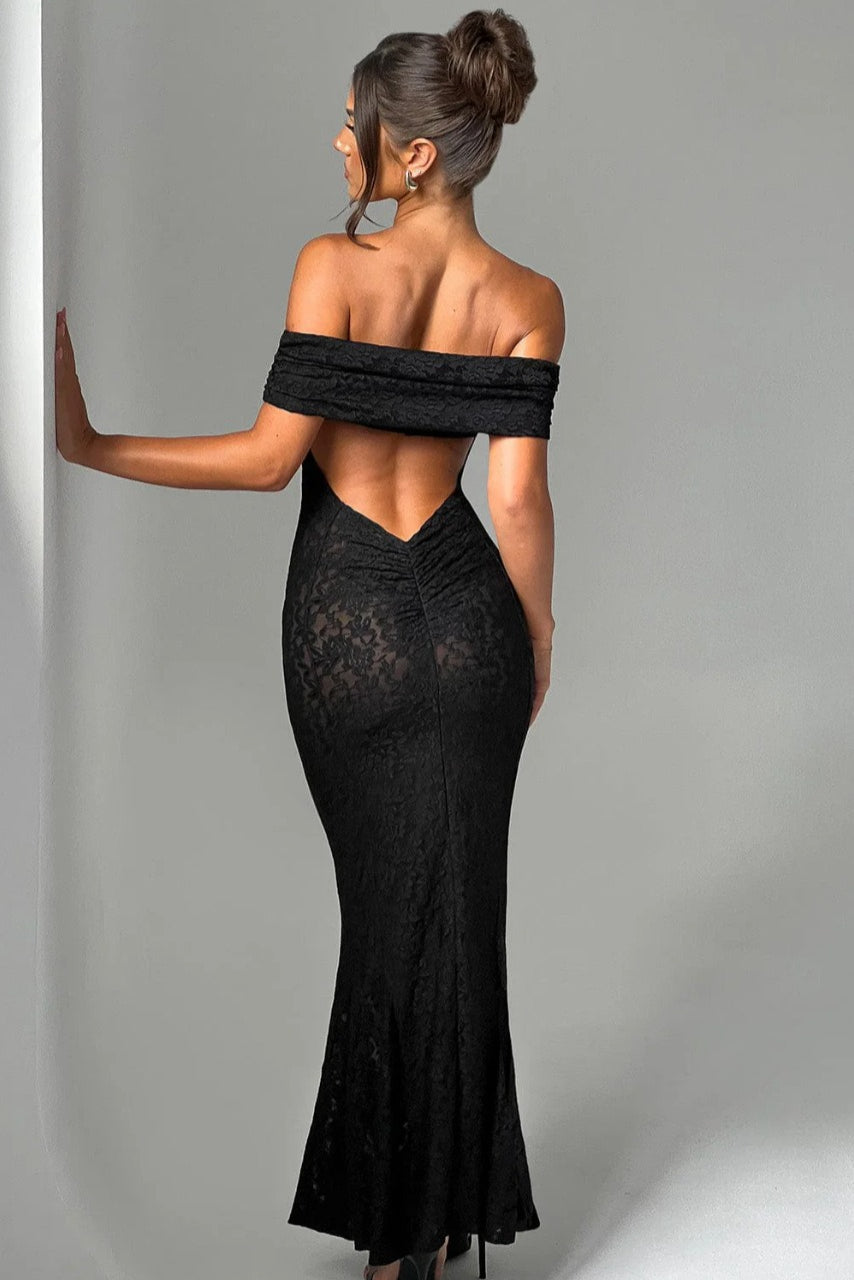 Sexy Floral Lace Backless Lace Dress