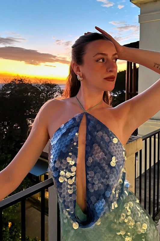 Chic Halter Backless Slim Sequin Sling Sequin Dress