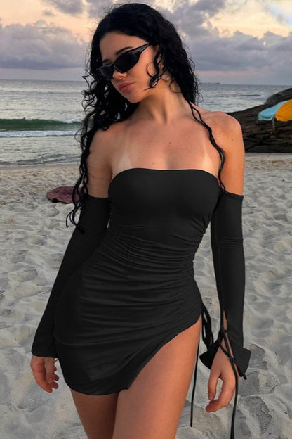 Ruched Side-Slit Mini Party Dress