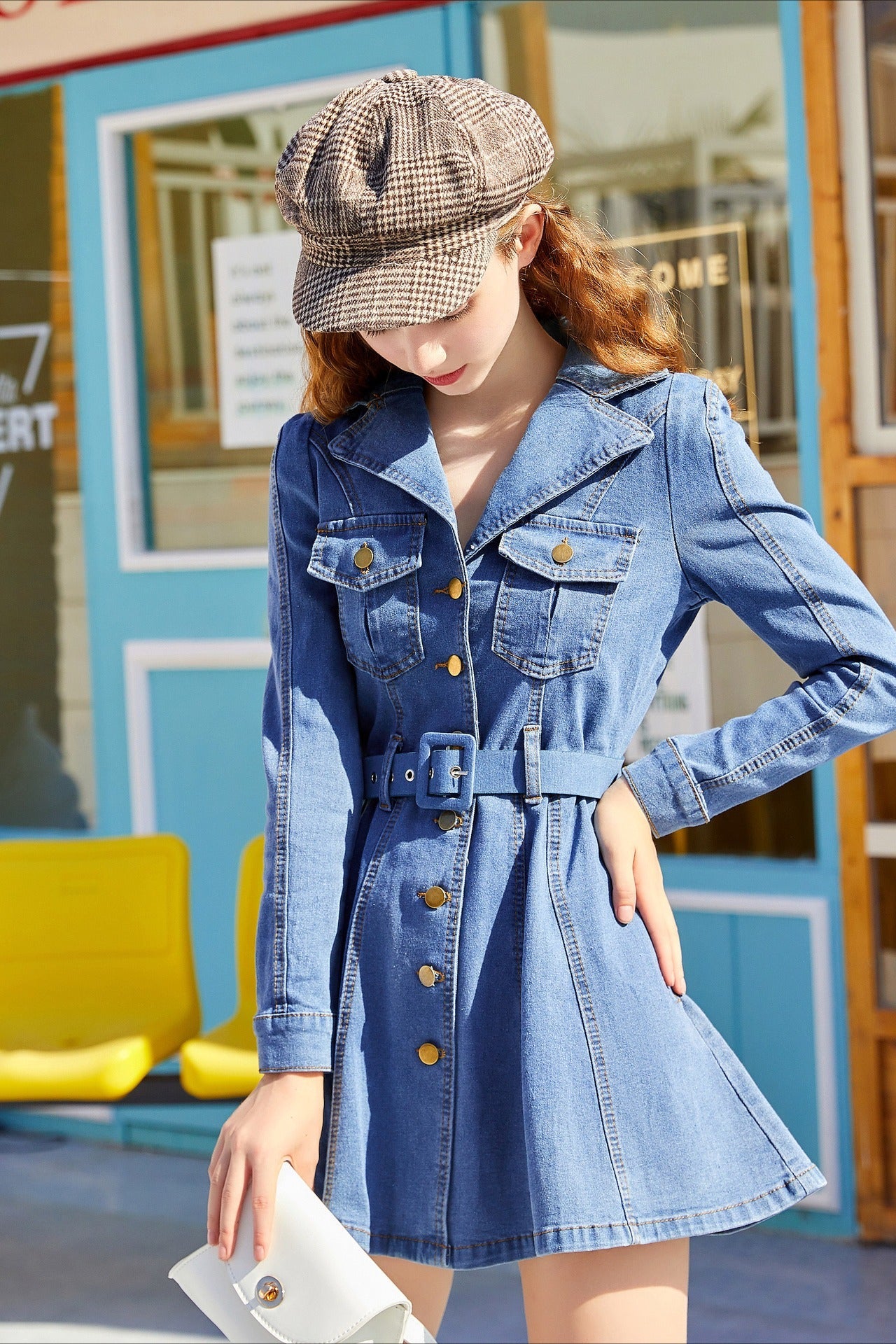 Casual Belted Denim Dress