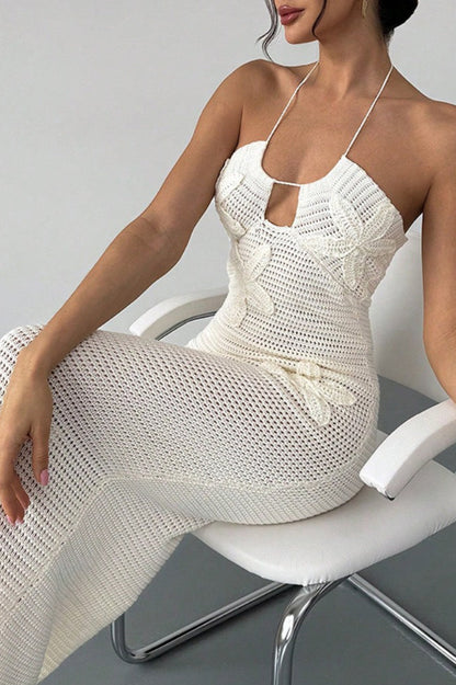 Cutout Floral Halter Tie Sexy Casual Beach Sweater Dress