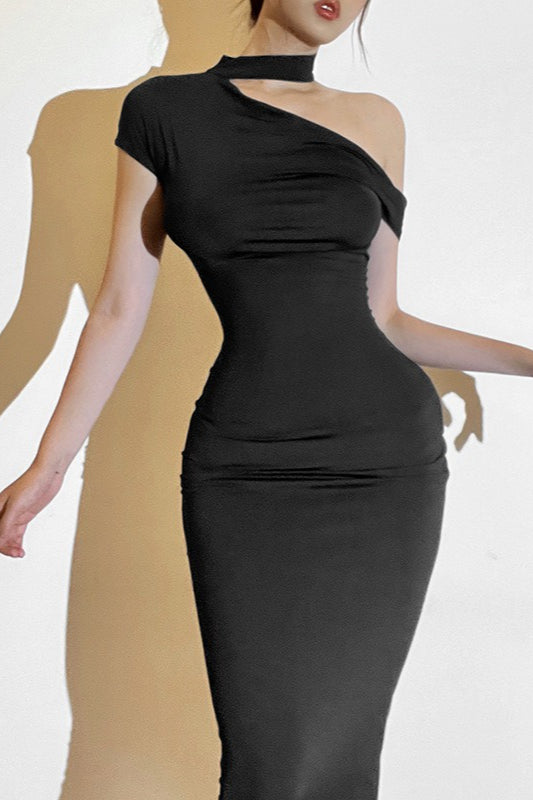 One-Shoulder Slim Maxi Party Dress