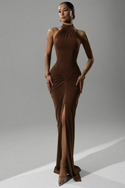 Ruched Back-Zip Party Dress