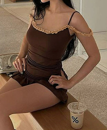 Fold Sling Low Chest Gothic Mini Dress