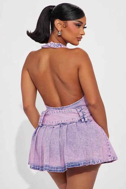 Washed Deep V-Neck Denim Dress