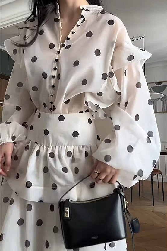 Polka Dot Blouse Mermaid Skirt Set