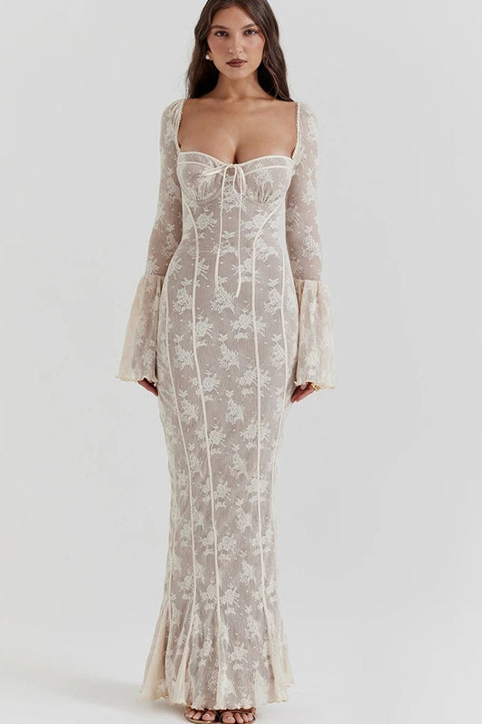 Sexy Square Collar Long Sleeve Maxi Dress