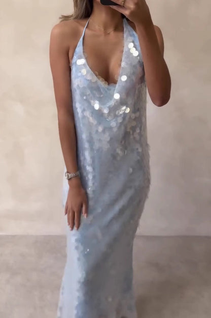 Sexy Backless Sequin Long Formal Sequin Dress