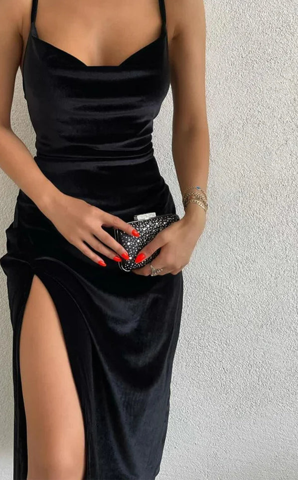 Velvet Lace Up Backless Midi Dress