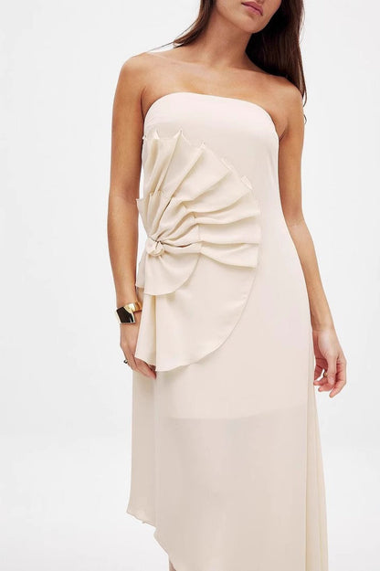 Sexy Strapless Ruched Asymmetrical Long Formal Dress
