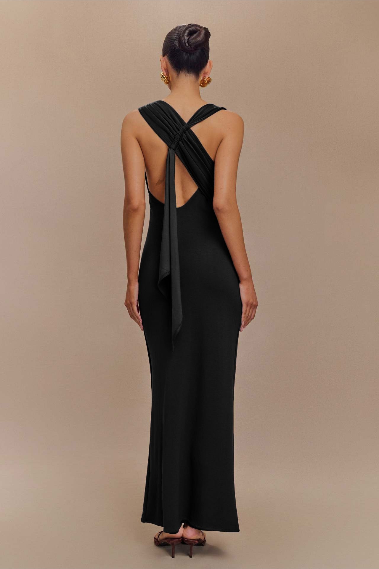Cross-Tie Low-Back Maxi Party Dress