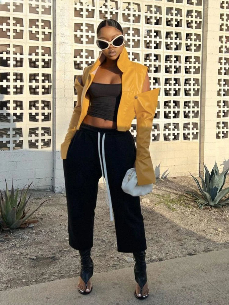 Hollow Sleeve PU Hipster Jacket