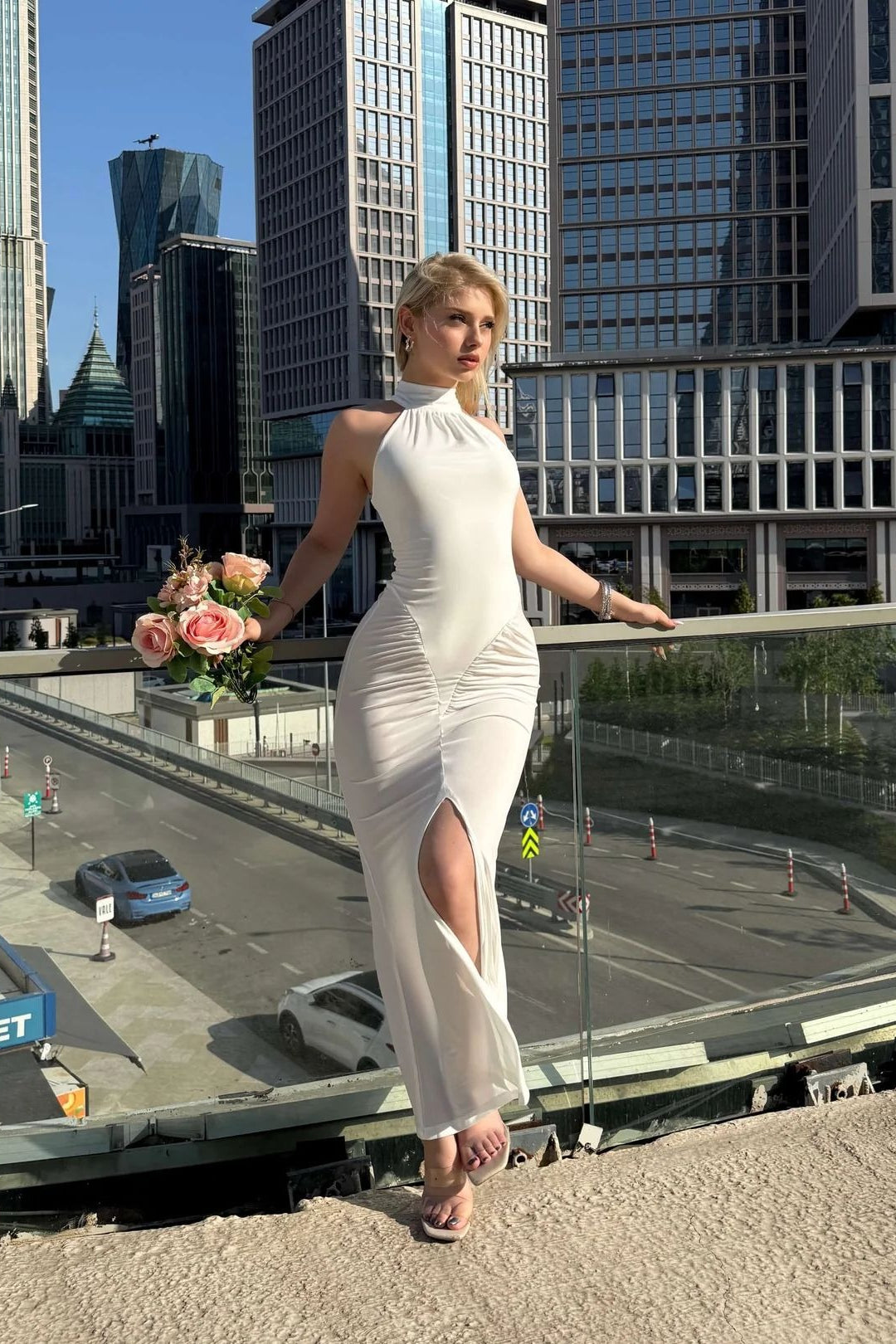 High Slit Strapless Bodycon Work Dress