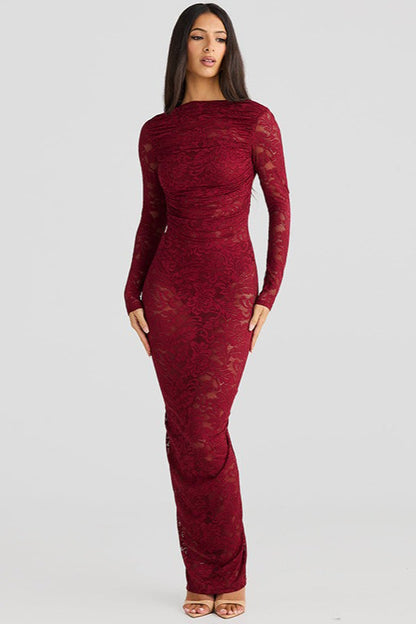 Lace Backless Long Sleeve Lace Dress