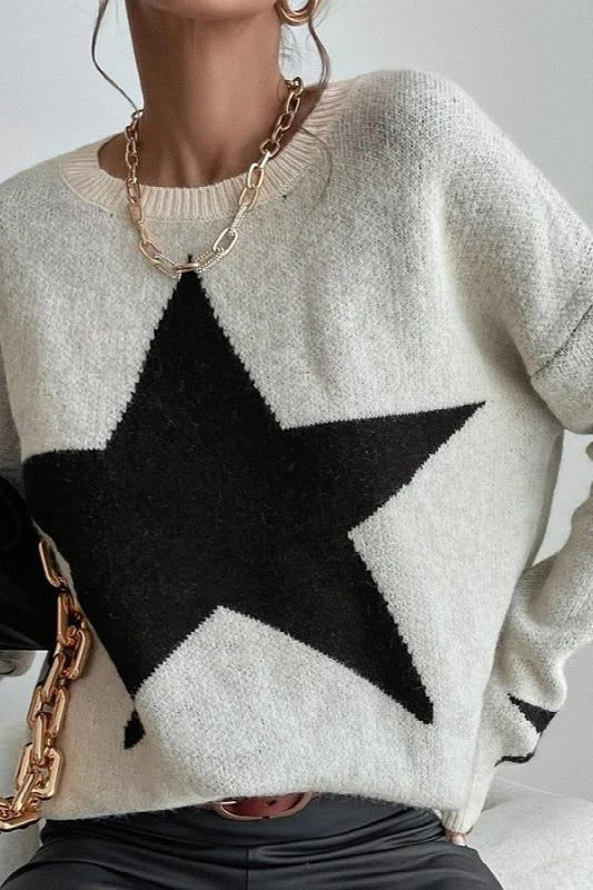 Ribbed Printed Knit Sweater