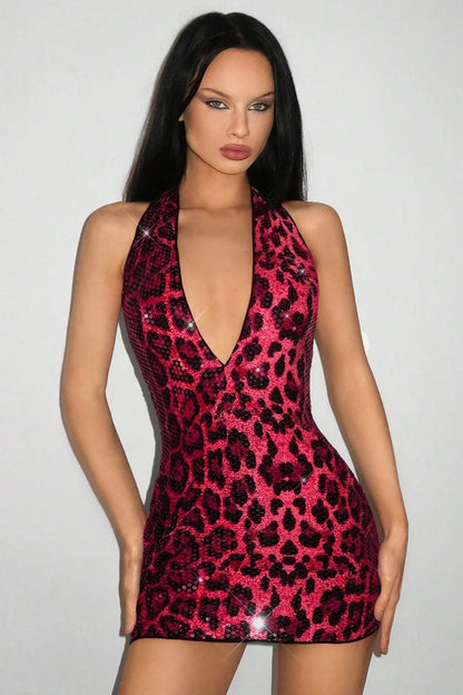 Leopard Halter Bodycon Mini Dress