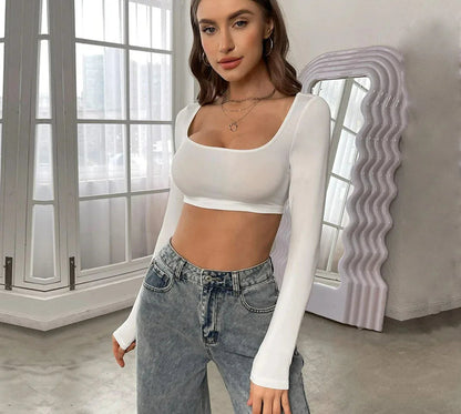 Long Sleeve Corset Knit Crop Top