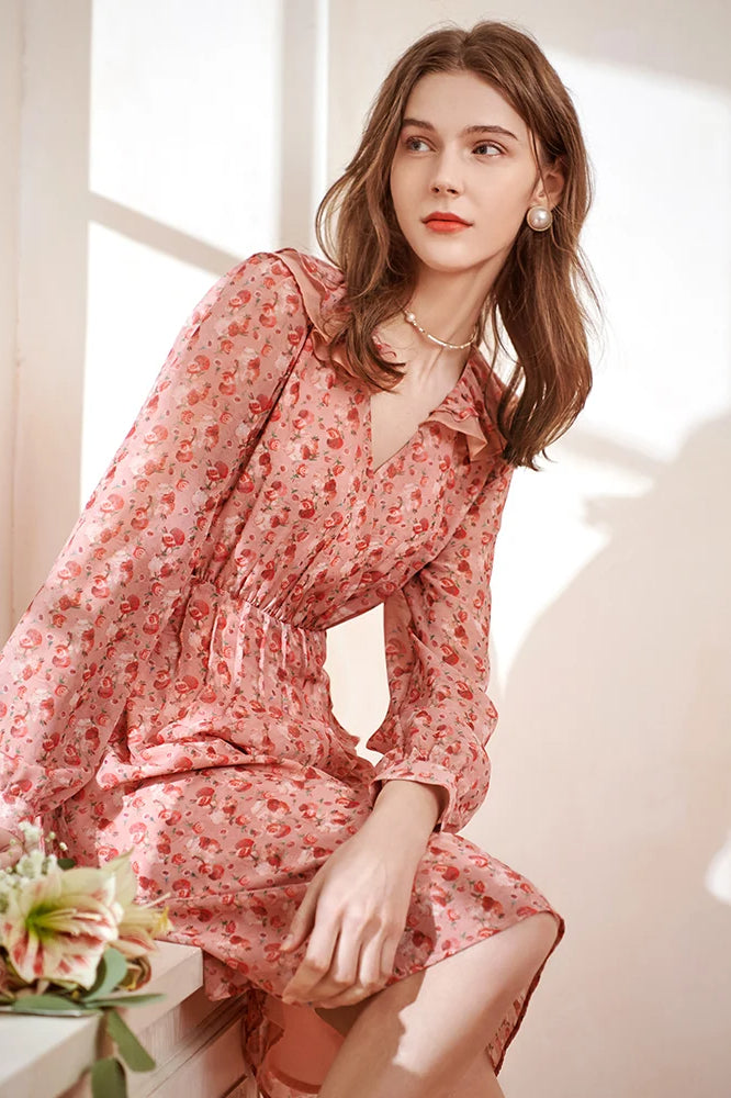 Printed Chiffon Fitted Waist Floral Dress