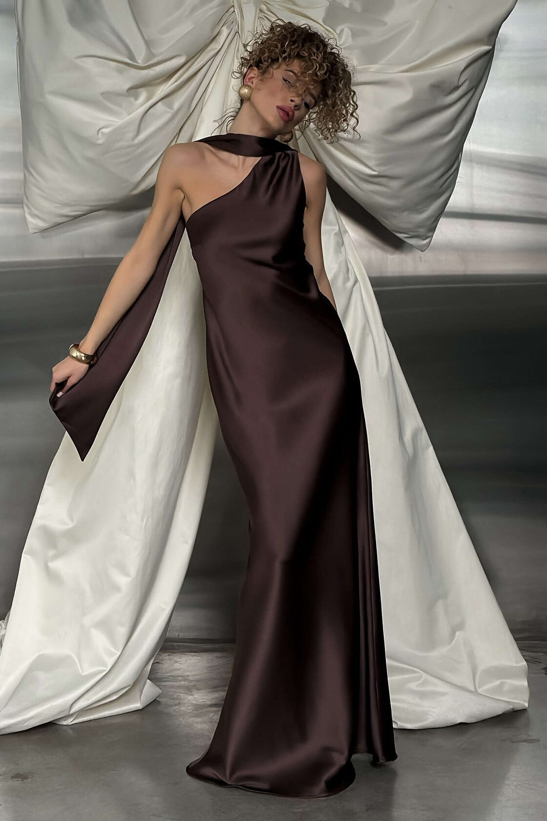 One Shoulder Fitted Silk Dress