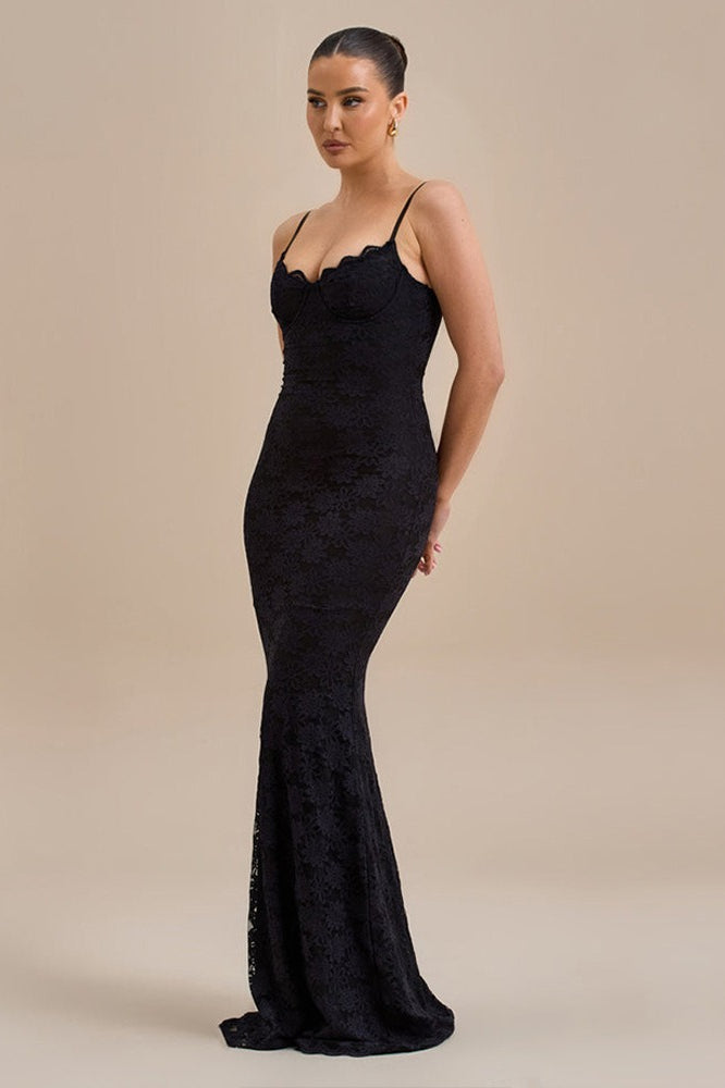 Backless Bodycon Maxi Lace Dress