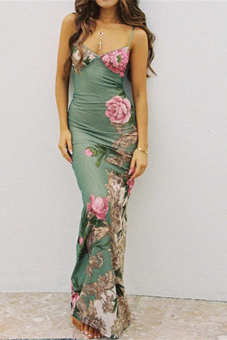 Printed V Neck Bodycon Slip Dress