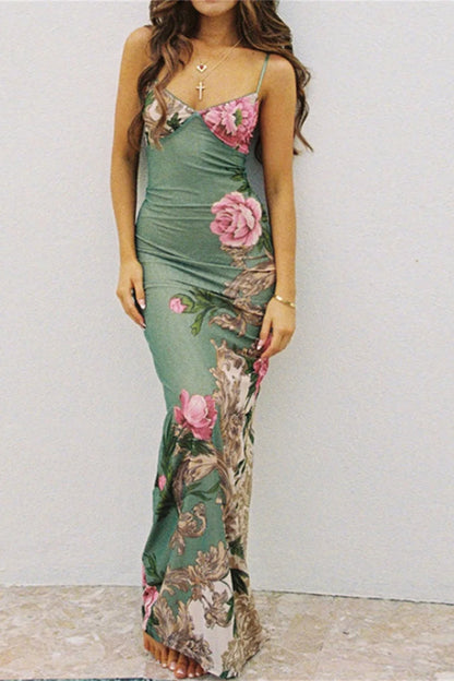 Printed V Neck Bodycon Slip Dress