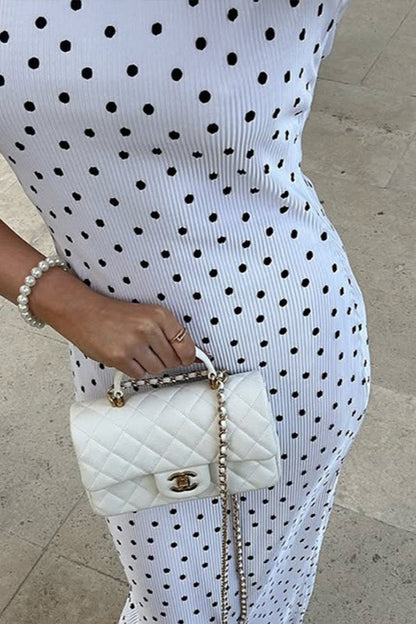 Elegant Polka Dot Round Neck Maxi Dress
