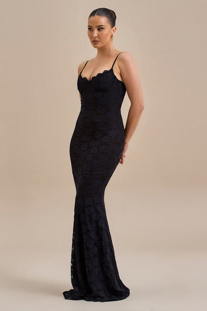 Backless Bodycon Cami Maxi Lace Dress