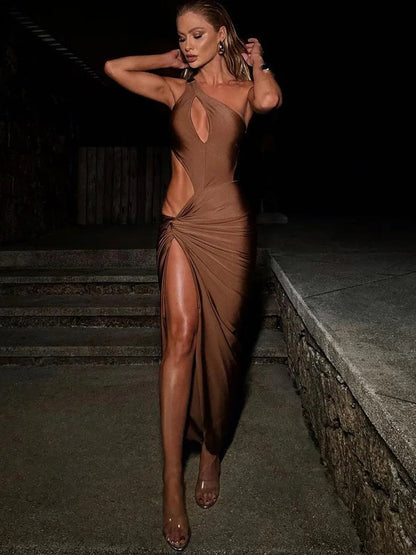 Irregular Hollow Knot Waist Midi Dress